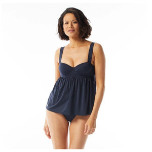 MICHAEL Michael Kors Women Underwire Baby Doll Tankini Top Navy Blue Medium NWT